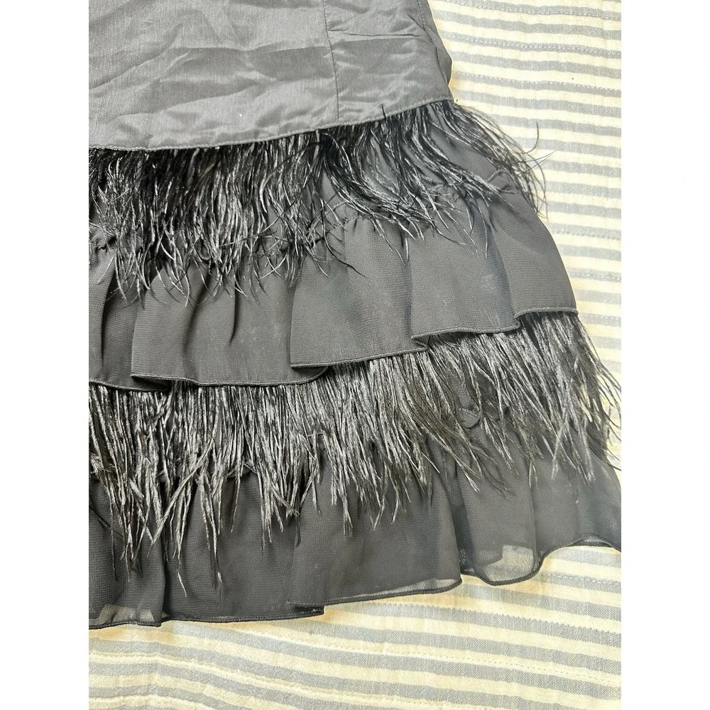 Ruby & Bloom Girls Black Sleeveless Dress Genuine Ostrich Feather‎ Hem Size 7